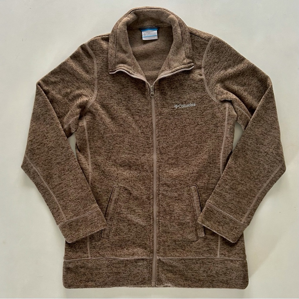 Columbia Heathered Brown Full Zip Fleece Jacket Collared Size S Spring Layer